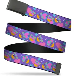 Web Belt Blank Black Buckle - Fuby Furbmojis and Icons Collage Purple/Blues/Pinks Webbing