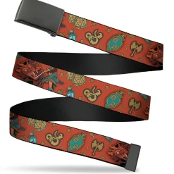 Web Belt Blank Black Buckle - Dungeons & Dragons Dragon Slayer and Icons Collage Reds/Greens Webbing