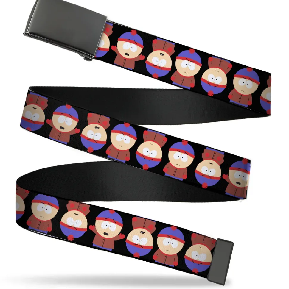 Web Belt Blank Black Buckle - South Park Stan Flip Poses Black Webbing