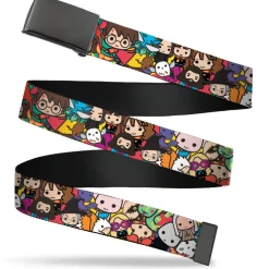 Web Belt Blank Black Buckle - Harry Potter Chibi Charms Characters Stacked Webbing