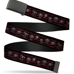 Web Belt Blank Black Buckle - Skelanimals Six Character Collage Black/Red/Grays Webbing