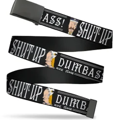 Web Belt Blank Black Buckle - Beavis and Butt-Head Empress and King SHUT UP DUMB ASS Pose Black/White Webbing