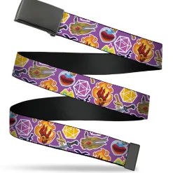 Web Belt Blank Black Buckle - Dungeons & Dragons Icons Scattered Purple Webbing