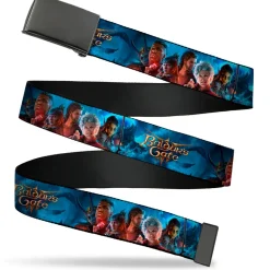 Web Belt Blank Black Buckle - BALDUR'S GATE III Group Pose Scenes and Title Logo Grays Webbing