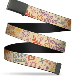 Web Belt Blank Black Buckle - Summer Harmony Collage Beige/Multi Color Webbing