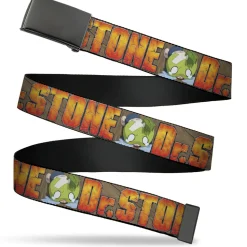 Web Belt Blank Black Buckle - DR. STONE Title Logo and Suika Crying Pose Browns Webbing