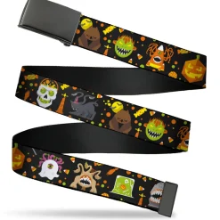 Web Belt Blank Black Buckle - Dungeons & Dragons Halloween Icons and Candy Collage Black/Orange Webbing