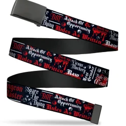 Web Belt Blank Black Buckle - Dungeons and Dragons DRAGON MASTER Collage Black/Red/White Webbing