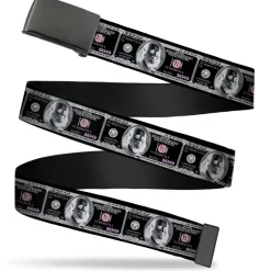 Web Belt Blank Black Buckle - 100 Dollar Bill X-Ray Black/White Webbing