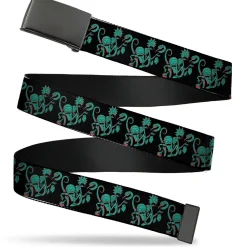 Web Belt Blank Black Buckle - Rick and Morty Psychedelic Monster Pose Black/Greens Webbing