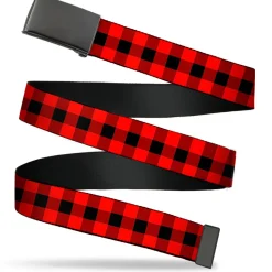 Web Belt Blank Black Buckle - Buffalo Plaid Black/Red Webbing