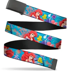 Web Belt Blank Black Buckle - Ariel & Flounder Vivid Underwater Poses Webbing
