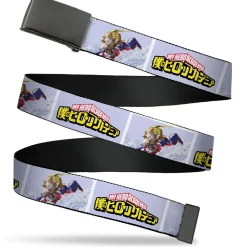 Web Belt Blank Black Buckle - MY HERO ACADEMIA All Might Profile and Title Logo Blocks Grays Webbing