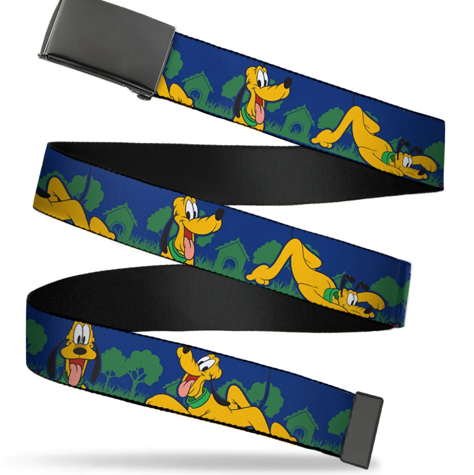 Web Belt Blank Black Buckle - Pluto 4-Poses/Landscape Blue/Green Webbing