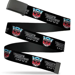 Web Belt Blank Black Buckle - TRANSFORMERS Autobots Cybertronian Icon Black/Blues/Red/White Webbing