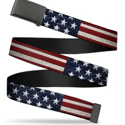Web Belt Blank Black Buckle - Americana Rustic Stars & Stripes Webbing