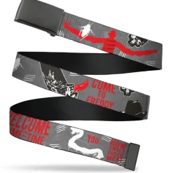 Web Belt Blank Black Buckle - A Nightmare on Elm Street Freddy Icons and Quote Collage Gray/Black/Red Webbing