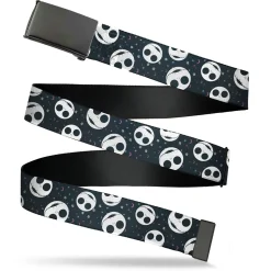 Web Belt Blank Black Buckle - The Nightmare Before Christmas Smiling Jack Moon and Stars Black Webbing