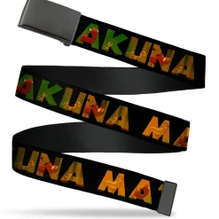 Web Belt Blank Black Buckle - HAKUNA MATATA Black/Lion King Scenes Webbing