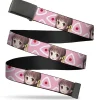 Web Belt Blank Black Buckle - Fruits Basket Chibi Tohru Honda Face and Kimono Rice Ball Icon Pink/White/Red Webbing