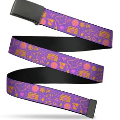 Web Belt Blank Black Buckle - Furby Icons Collage Purples/Orange/Pinks Webbing