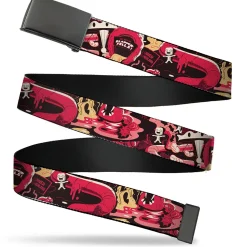 Web Belt Blank Black Buckle - Rick and Morty Anatomy Park Collage Reds/Black Webbing