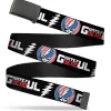 Web Belt Blank Black Buckle - GRATEFUL DEAD Text with Steal Your Face Stars and Stripes Logo Black/White/Red/Blue Webbing