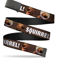 Web Belt Blank Black Buckle - Dug 3-Poses/SQUIRREL! Brown/Yellow/White Webbing