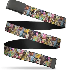 Web Belt Blank Black Buckle - Rick and Morty Total Rickall Parasite Characters Stacked Webbing