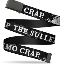 Web Belt Blank Black Buckle - SUPERNATURAL Title Logo STOP WITH THE SULLEN EMO CRAP Quote Black/White Webbing