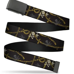 Web Belt Blank Black Buckle - Jack Sparrow's Flag Icons/Skull & Crossed Swords/Rope Black/Tan/Cream/Gray Webbing
