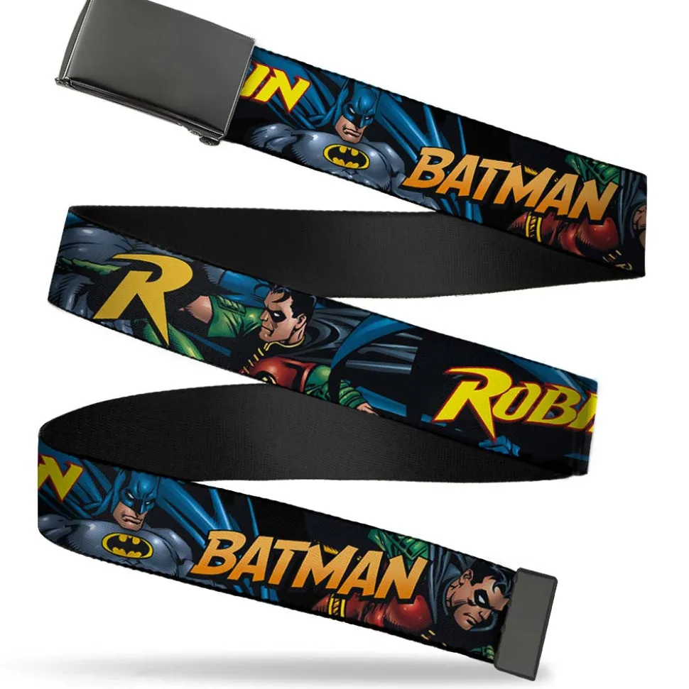 Web Belt Blank Black Buckle - Batman & Robin in Action w/Text Black Webbing