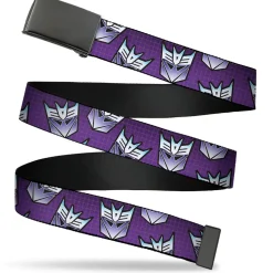 Web Belt Blank Black Buckle - Transformers Decepticons Icon Scattered Grids Purples Webbing