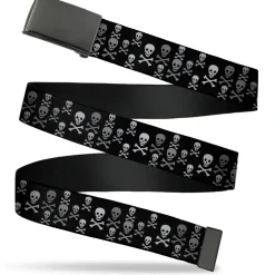 Web Belt Blank Black Buckle - Multi Skull Black/Gray Webbing