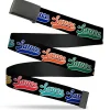 Web Belt Blank Black Buckle - SAUCE Baseball Script Black/Multi Color Webbing