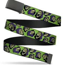 Web Belt Blank Black Buckle - Masters of the Universe Skeletor Expressions Scattered Green Webbing