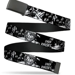 Web Belt Blank Black Buckle - Batman THE DARK KNIGHT and Joker Smiling Sketch Close-Ups Black/White Webbing