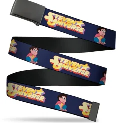 Web Belt Blank Black Buckle - STEVEN UNIVERSE Sitting Pose and Title Logo Navy Blue Webbing