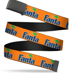 Web Belt Blank Black Buckle - Vintage Orange FANTA Logo Orange/Blue Webbing
