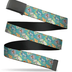 Web Belt Blank Black Buckle - Scooby Doo School Spirit Icons Collage Blue Webbing