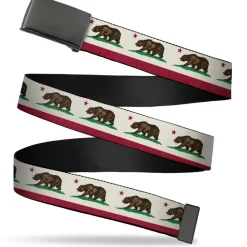 Web Belt Blank Black Buckle - California Flag Bear Weathered White Webbing