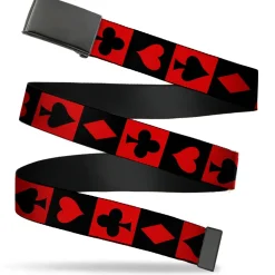 Web Belt Blank Black Buckle - Alice in Wonderland Card Suits Red/Black Webbing