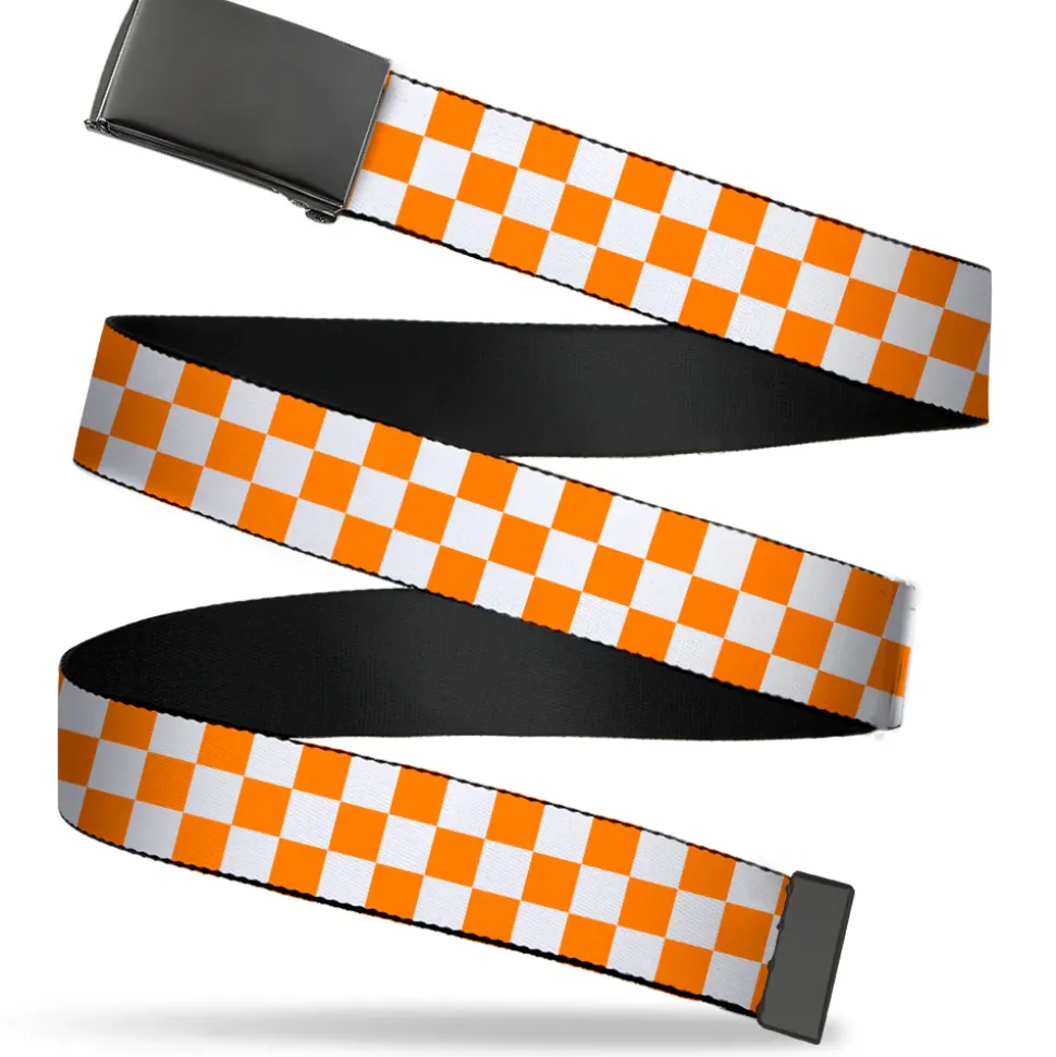 Web Belt Blank Black Buckle - Checker White/TN Orange Webbing