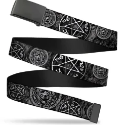 Web Belt Blank Black Buckle - Supernatural Devil's Trap Pentagrams Grays/Black/White Webbing