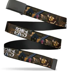 Web Belt Blank Black Buckle - COWBOY BEBOP Jet Black and Crew Bonsai Tree Scene and Title Logo Webbing