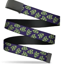 Web Belt Blank Black Buckle - Masters of the Universe Skeletor Expressions Scattered Purple/Green Webbing