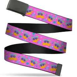 Web Belt Blank Black Buckle - Fuby Furbmojis LOL Icons Collage Pinks/Blues Webbing