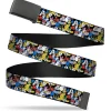 Web Belt Blank Black Buckle - Mickey and Friends Sensational 6 Poses Stacked Webbing