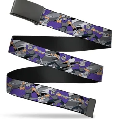 Web Belt Blank Black Buckle - Teenage Mutant Ninja Turtles Shredder Action Poses Grays/Purple Webbing