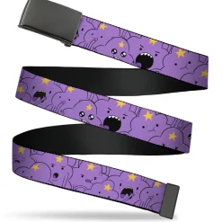 Web Belt Blank Black Buckle - Adventure Time Lumpy Space Princess Expressions Stacked Lavender Webbing